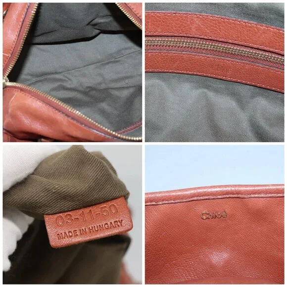 Chloe Elsie Hand Bag Leather 2way Brown Gold Auth
